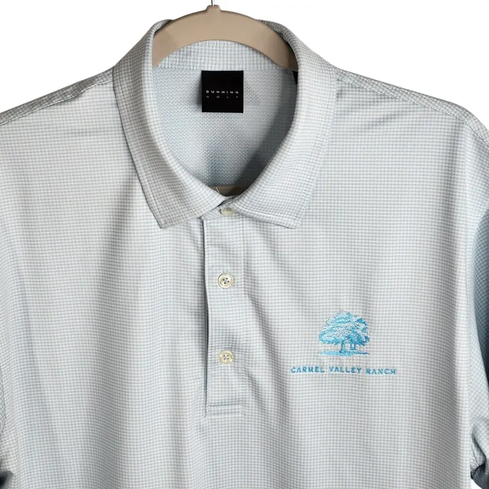 Dunning Golf Polo Shirt Men's Large Blue White Gingham‎ Embroidered
